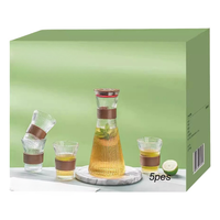 Ensemble de 5 pièces en verre borosilicate sans BPA, comprenant une carafe à eau froide et un service à thé en verre rayé, pour la maison - Vente chaude
