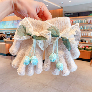 Guanti da <span class=keywords><strong>bambina</strong></span> in lana di visone per bambini lavorati a maglia calda e a prova di freddo per autunno/inverno graziose culle da dito antivento per il ciclismo - Product Image 6