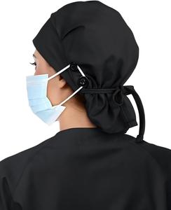 Casquette de travail ajustable doublée satin avec lien élastique et boutons, bandeau anti-transpiration et attache-ficelle fonctionnelle pour queue de cheval pour femme - Product Image 1