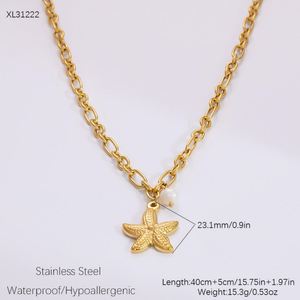 Collar con Colgante de Estrella de Mar en Acero Inoxidable Chapado en Oro de 18K para Mujer, Diseño Retro de Concha y Caracol, Cadena de Eslabones para Fiestas y Eventos - Product Image 2