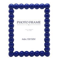 Cadre photo décoratif de luxe en résine laquée bleue avec bordure de perles pour la maison, le bureau ou comme cadeau