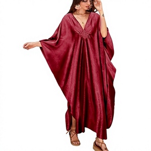 V Neck Maxi Abaya <b>Dress</b> Batwing Sleeve <b>Loose</b> Fit Asymmetrical Hem Solid Color Women's Daily Wear Polyester Modest Style - Product Image 1