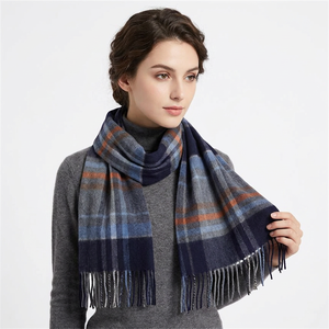 Bufanda de lana de oveja con diseño tartán y logotipo personalizado, detalles de borlas a cuadros, chal largo de invierno - Product Image 1