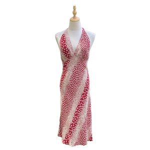 Vestido mini halter de seda lavada con estampado de margaritas rojas, sin espalda y corte ajustado, para mujer, Midsummer Dream - Product Image 5