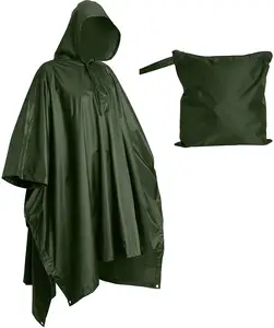 定制标志成人涤纶绿色雨衣可重复使用多功能野餐垫可折叠环保雨披徒步旅行