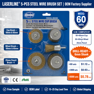 <span class=keywords><strong>LASERLINE</strong></span> Lot de 5 brosses métalliques en laiton serties, tige de 6 mm, roue en coupelle de 50/65 mm, brosse crayon de 25 mm, pour décapage de rouille et nettoyage de soudures - Product Image 4