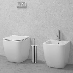 Porte-brosse de toilette avec brosse en acier inoxydable 10x39 cm couleur argent, poils remplaçables - Product Image 6