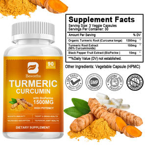 90 Cápsulas de Cúrcuma Orgánica con Curcumina y Pimienta Negra de Alta Potencia <span class=keywords><strong>para</strong></span> el Apoyo de las Articulaciones en Adultos, Antioxidante y <span class=keywords><strong>Sistema</strong></span> Inmunológico - Product Image 3