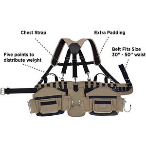 Heavy Duty Canvas Professional Carpenters Tool Bag with Waist Belt and <b>Suspenders</b> Large Capacity 4-6 Compartments Outdoor Use - Product Image 3