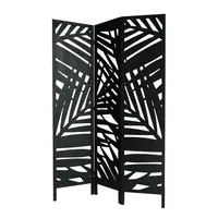 Black Hand Carved Wooden Room Divider, Wall Screen, 3 Panel