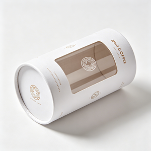 Boîte cylindrique en carton haute résistance avec fenêtre transparente, logo personnalisé, pour emballage commercial de grains de café - Product Image 6
