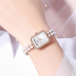Montre-bracelet tendance pour femme, bracelet en perles, cadran carré orné de strass, montre compacte à quartz pour femme - Product Image 2