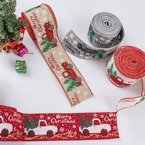 Nastro con filo di natale stampato personalizzato 63mm tela di natale 50mm nastri con bordo cablato per decorazione natalizia - Product Image 6