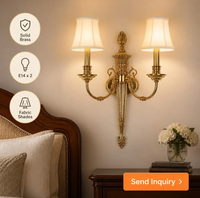 Applique murale néoclassique en laiton, lampe à bougie E14 avec abat-jour en tissu, éclairage mural intérieur, décoration classique de luxe pour chambre à coucher, salon, hôtel