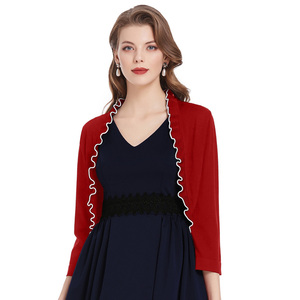 KCS02102 KK Women's Knitted Shrug <strong>Bolero</strong> Ruffled Knitwear <strong>Cardigan</strong> 3/4 Sleeve Open Front - Product Image 4