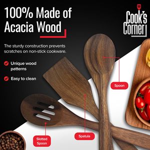 Cuchara ranurada de madera de 3 piezas, cuchara sólida y espátula en juego de utensilios de cocina antiadherentes seguros de Acacia sostenible - Product Image 3