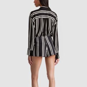 Nouveautés 2025 – Ensemble deux pièces en coton et lin pour femme : chemise rayée à revers et pantalon taille haute – Vente en gros - Product Image 2