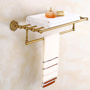 Porte-serviettes européen antique en cuivre complet étagère de rangement de salle de bain ensemble suspendu de matériel - Product Image 3