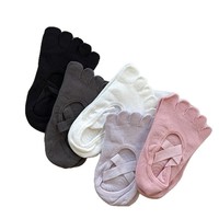 Chaussettes de yoga à bout ouvert et à lanières pour femme, en coton tricoté antidérapant, pour Pilates, Barre, entraînement, sans couture, pour l'intérieur, été, avec revers, ODM