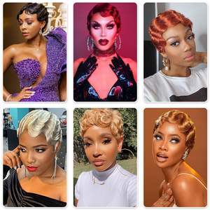 شعر مستعار قصير بقص بيكسي للنساء السمراوات إصبع الأم موجة المحيط شعر مستعار رخيص للحفلات - Product Image 6