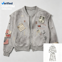 Ensemble de vestes vintage avec patchs drapeaux, impression DTG Kornit, style streetwear, fournisseur de vêtements OEM en gros, coupe oversize Y2K Grunge
