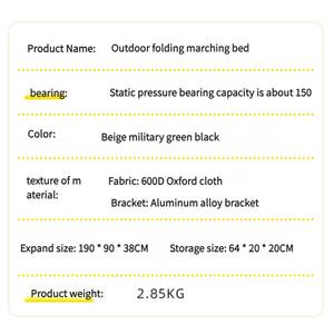 <span class=keywords><strong>Lit</strong></span> de camping extérieur léger en aluminium et cadre avec sac de transport - Product Image 4