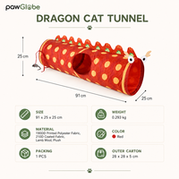 Jouet tunnel pour chat Dragon 91x25x25cm en polyester imprimé 190D avec ouverture latérale, en polaire d'agneau et feutre pour chats d'intérieur