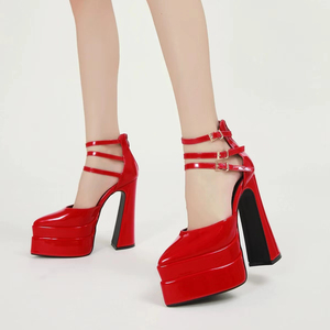 2025 ultra High Thick Heel Patent Leather Sandals ultra High Heel Catwalk High Heels 14cm Women's <b>Shoes</b> - Product Image 1