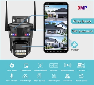 Cámara IP WiFi <span class=keywords><strong>ICSEE</strong></span> de 9MP con Tres Lentes, Luces de Advertencia Rojas y Azules, PTZ IP66 para Sistema de Vigilancia Doméstica - Product Image 2