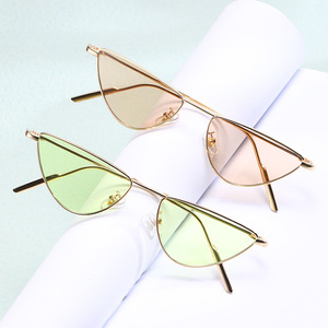 Cat Eye <b>Sunglasses</b> Full Rim <b>Gradient</b> Lenses Light Weight Unisex Adult Casual Style Gold Frame Green Pink Tint - Product Image 1
