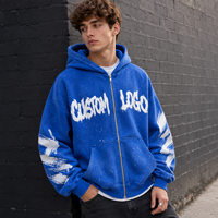 Sweat à capuche zippé personnalisé avec impression Splash Ink, veste à capuche oversize délavée avec fermeture éclair intégrale, logo personnalisé pour style urbain