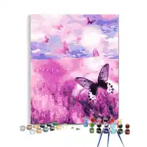 Dropshipping Hình ảnh thiết kế màu tím hoa biển hoa oải hương bướm tự làm hoa bức tranh bằng số