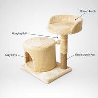 Arbre à chat en peluche durable à 2 niveaux avec poteau à gratter en sisal et lit supérieur rond pour chats/chatons d'intérieur (vente en gros)