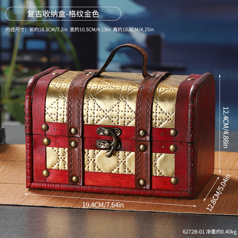 6272B-01 Caja de almacenamiento - Dorado a cuadros