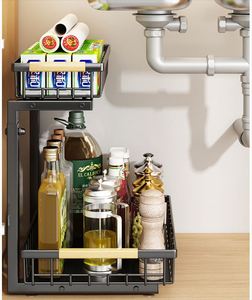 Kitchen Cabinet Metal Steel Under Sink Organizers and <b>Storage</b> 2 Tier Pull Out Cabinet Sink Dishes Drainer <b>Storage</b> Organizer - Product Image 6
