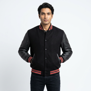 Custom Logo Varsity Jacket with Leather Sleeves Embroidered College Baseball Bomber <b>Coat</b> Mens Fashion Outerwear - Product Image 1
