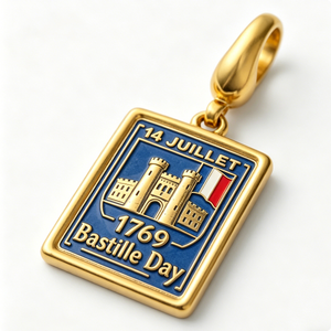 Colgante de esmalte del Día de la Bastilla del 14 de julio - Abalorio colgante de aleación de zinc chapado en oro para pulsera europea, Día del Padre, Graduación - Product Image 6