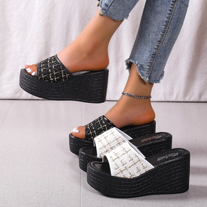 2025 Slope Heel <b>slippers</b> for Women in the Summer of New Thick Soled Mid Heel Beach Fish Mouth One Line <b>slippers</b> for Women - Product Image 1