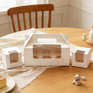 Food Grade <b>Foldable</b> Carry Pastry <b>Box</b> with Clear View Window and Handle Custom Color Logo Custom Slot Quantity Bulk Supply - Product Image 5