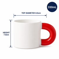 Mug à café en céramique 330 ml en gros, avec logo personnalisé, poignée colorée épaisse, tasse émaillée pour café, hôtel, cadeau d'entreprise, promotion