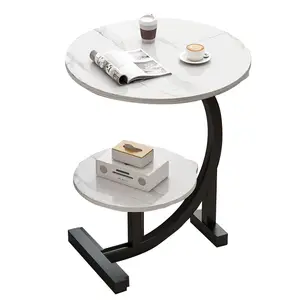 Double layered circular edge table, home creative sofa companion tea table living room balcony mini edge table storage rack