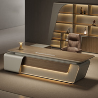 Meubles de bureau de style italien, bureau de direction haut de gamme fonctionnel avec LED, bureau de direction léger et luxueux, bureau de PDG