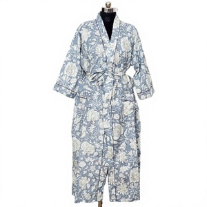 Kimono d'été pour femme Sunday Morning, 100% coton, col en V, imprimé floral, respirant, séchage rapide, vêtement décontracté à manches longues - Product Image 1