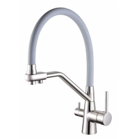 Robinet de cuisine moderne à double poignée en laiton, mitigeur chaud/froid avec filtre, finition brossée, robinet en céramique