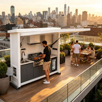 Meubles de cuisine modulaires modernes en alliage d'aluminium, design ignifuge et écologique, plan de travail en acier inoxydable, finition laquée, pour extérieur