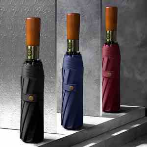 Parapluie pliant de haute qualité pour homme d'affaires, avec poignée en bois vintage personnalisée, 12 baleines, ouverture et fermeture automatiques, protection UV, parapluie de voyage - Product Image 2