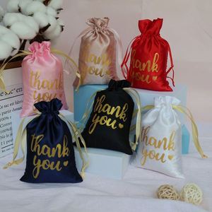 Satin Drawstring Gift <b>Bags</b> Thank You Print Silk Jewelry Pouches Wedding Favor Candy Packaging Party Bridal <b>Shower</b> <b>Bag</b> - Product Image 1