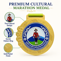 Medalla de Maratón Personalizada de Tailandia, Chapada en Oro, Aleación de Zinc, Cultura del Sudeste Asiático, Premio para Corredores, Idioma Tailandés