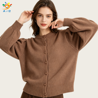 AJB OEM/ODM Cardigan pour femme de haute qualité, en coton pur tricoté, à manches lanternes, col rond, avec franges, coupe ample, pour l'hiver