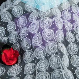 Alta Qualidade 3D Flor Bordado Lace Tulle Tecido Adequado Para Todos Os Tipos De Tecidos De Vestuário Suporte Personalizado